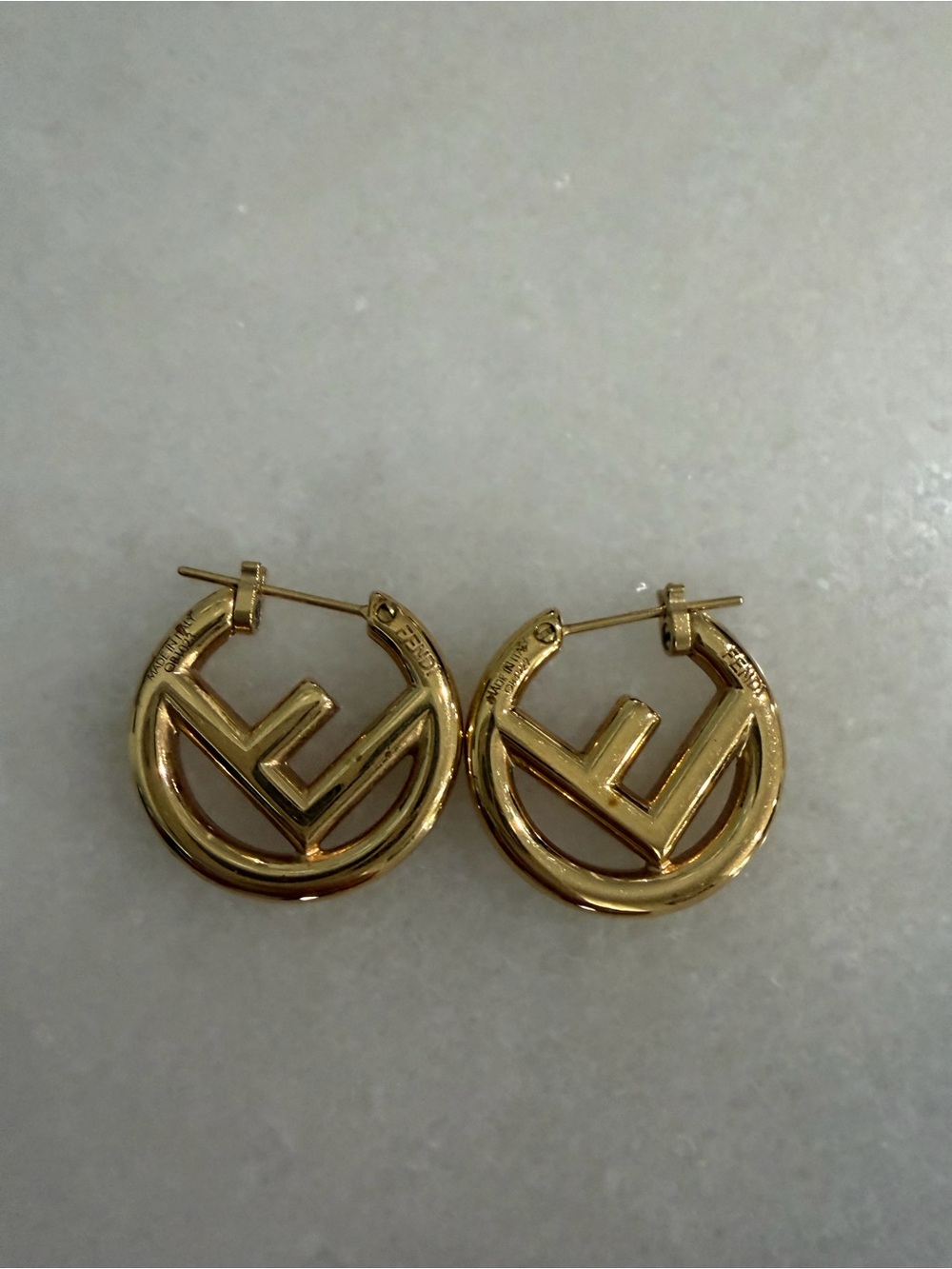 Fendi Gold FF Logo Round Hoop Earrings